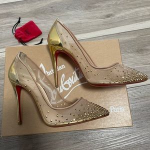 Christian Louboutin Follie Strass 100 Crystal Mesh Leather Pumps